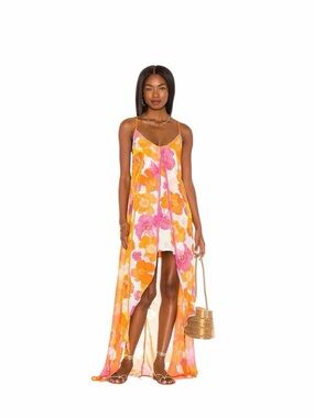 NWT Agua Bendita Victoria White Funky Bloom Floral Maxi Dress Multi Small Resort